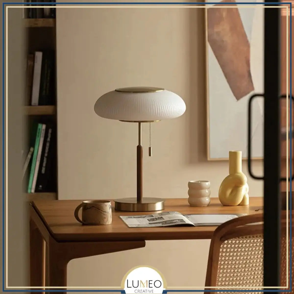 Lampe à poser abat jour en verre strié | Élégance Rétro chic