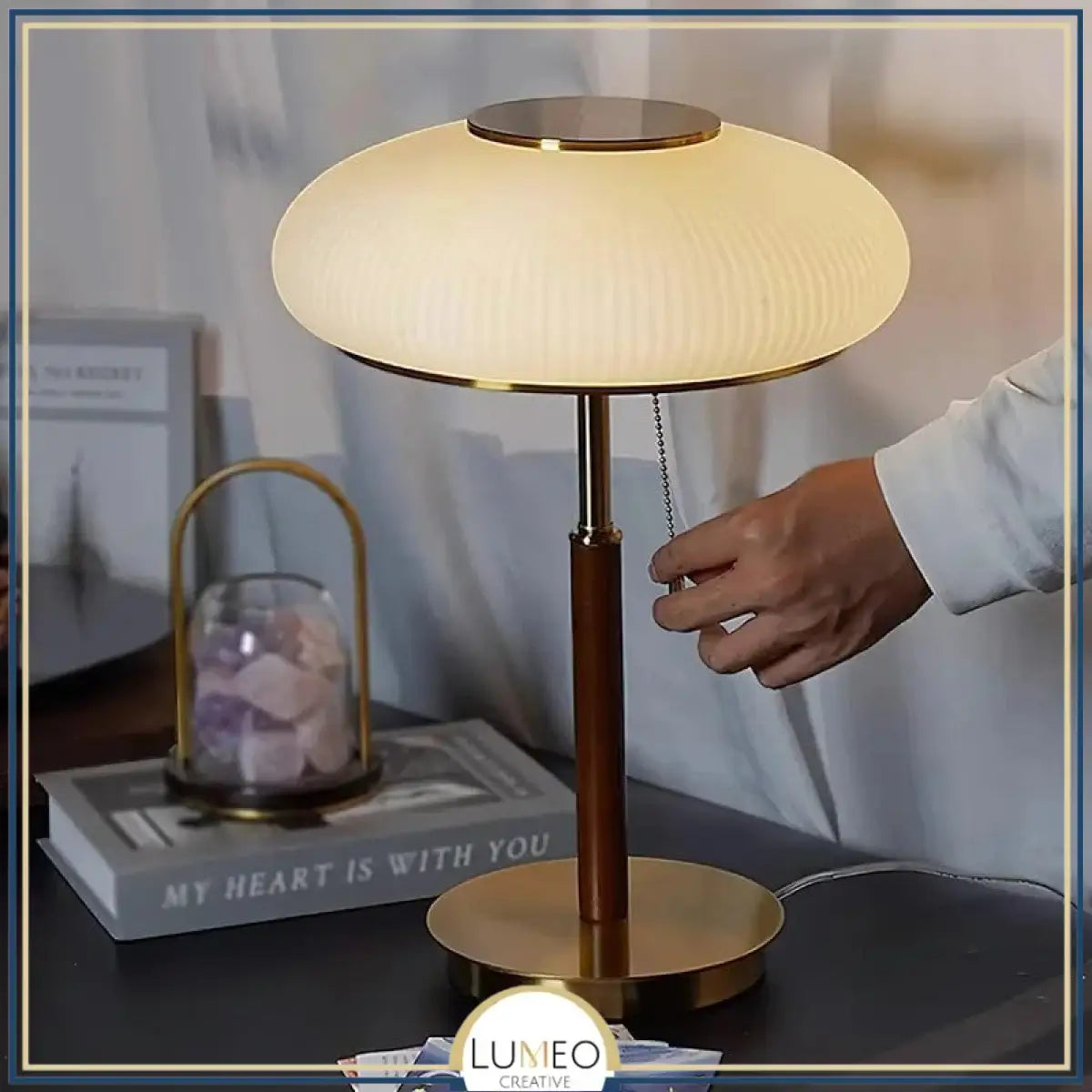Lampe à poser abat jour en verre strié | Élégance Rétro chic Blanc chaud