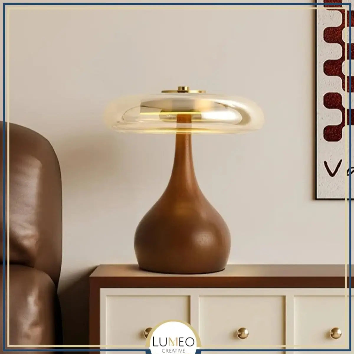 Lampe à poser bois et verre fumé | Design organique