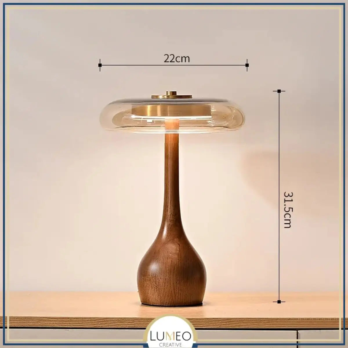 Lampe à poser bois et verre fumé | Design organique Grand / Blanc chaud