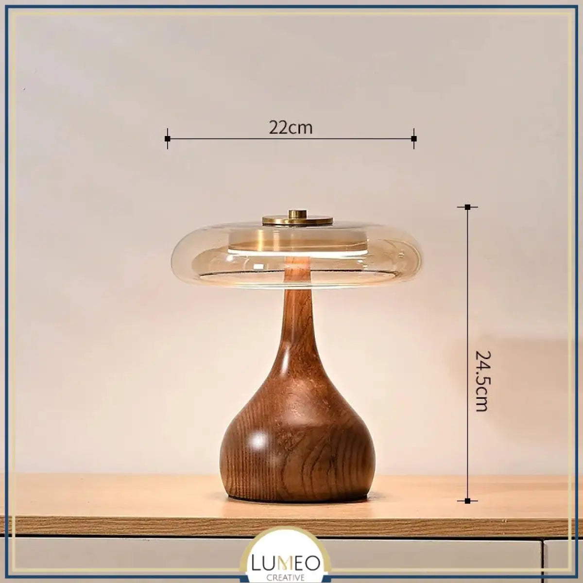 Lampe à poser bois et verre fumé | Design organique Petit / Blanc chaud