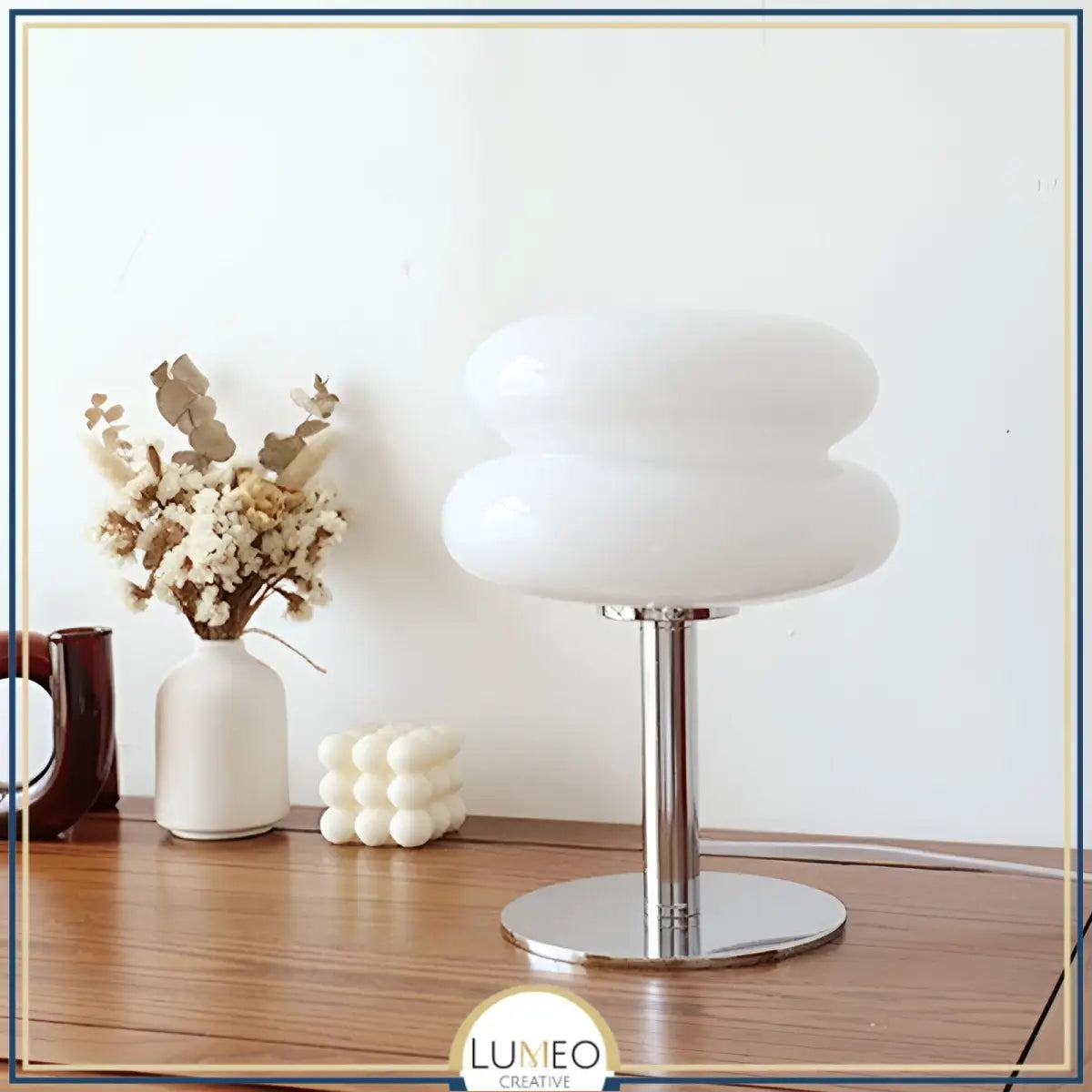 Lampe à poser en verre double diffuseur | Élégance vintage Blanc