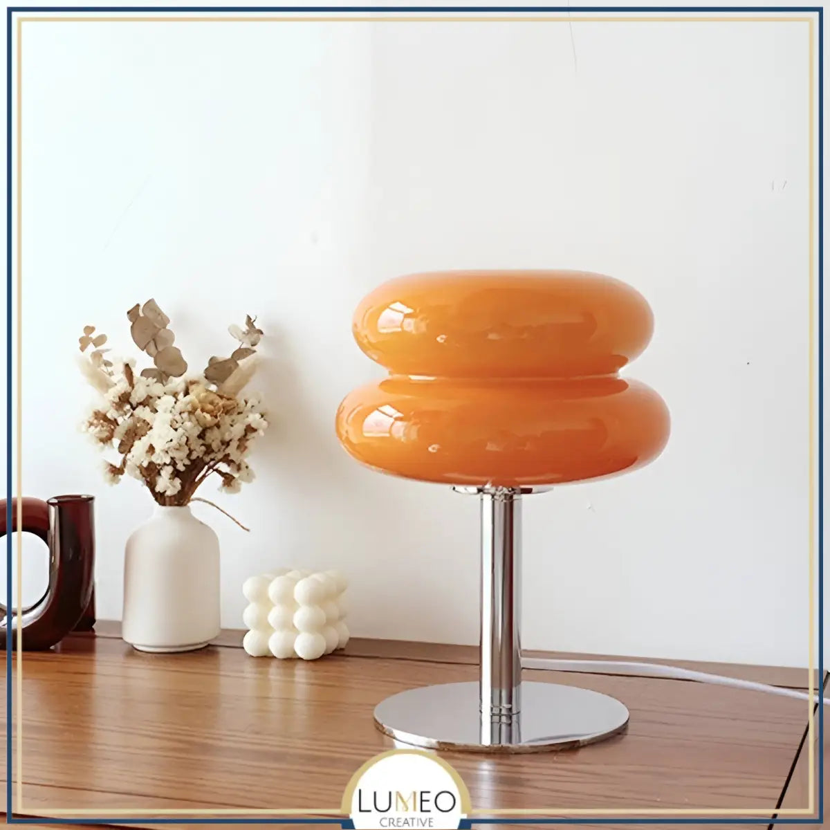 Lampe à poser en verre double diffuseur | Élégance vintage Orange