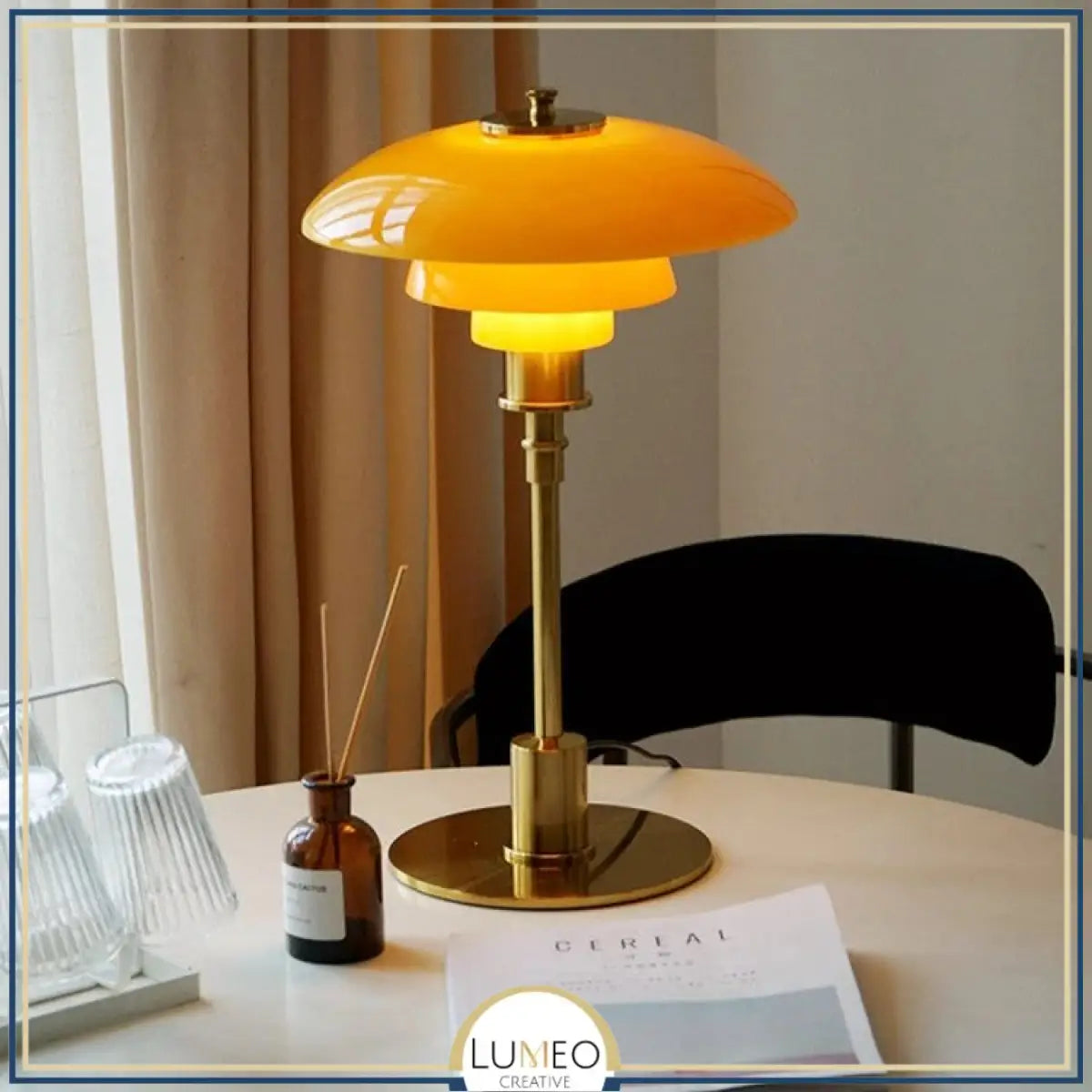 Lampe à poser rétro chic verre multicouche | Ambiance douce et élégante Orange / Doré / Blanc neutre