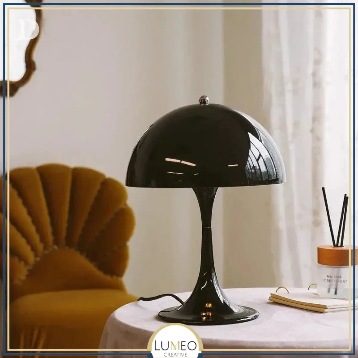 Lampe champignon en métal | Luminaire de table style rétro futuriste Noir / Blanc froid