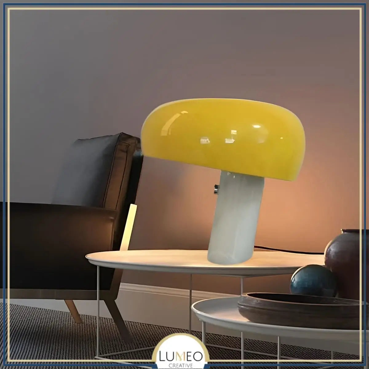 Lampe champignon marbre et abat jour coloré | Luminaire de table design italien Jaune / Petit