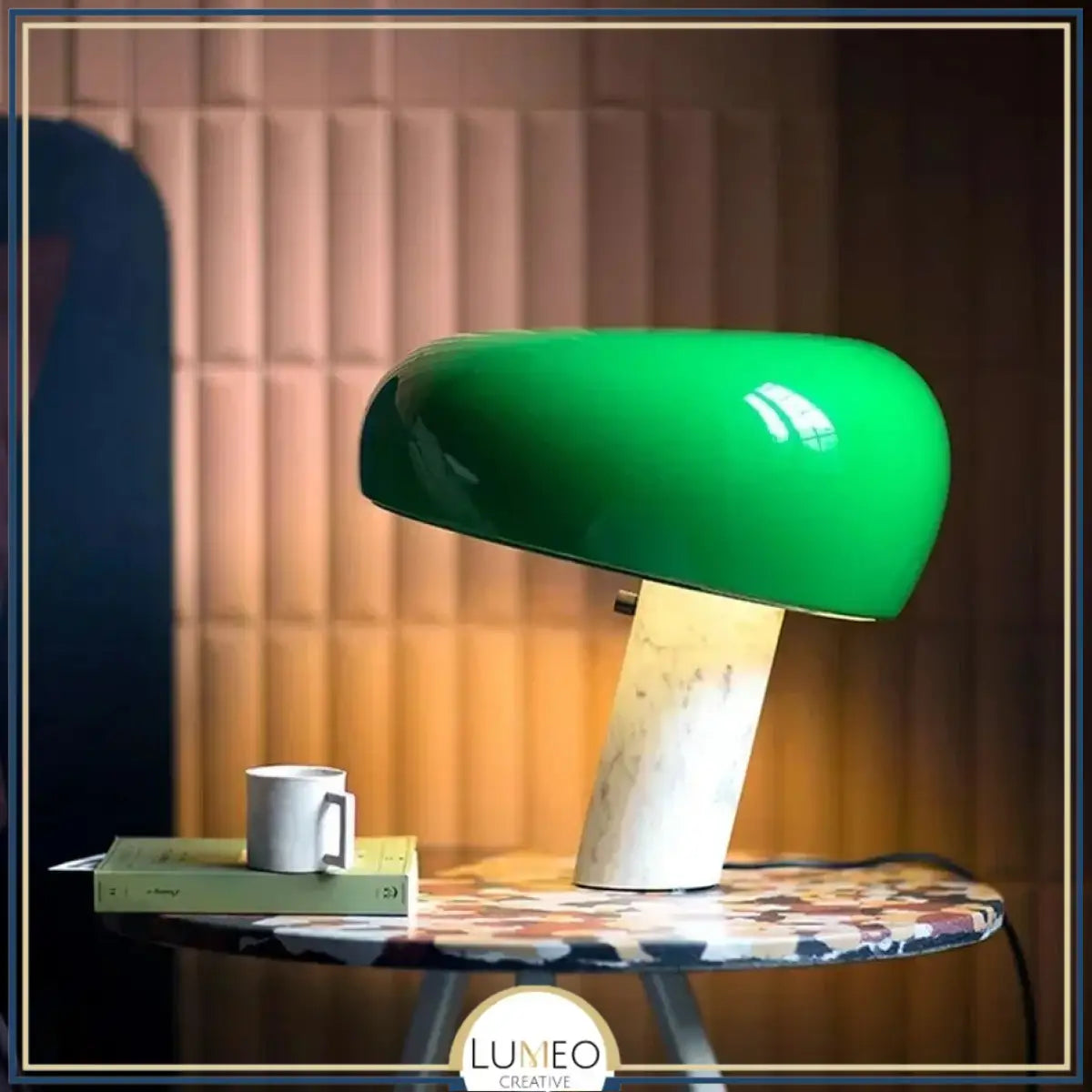 Lampe champignon marbre et abat jour coloré | Luminaire de table design italien Vert / Petit