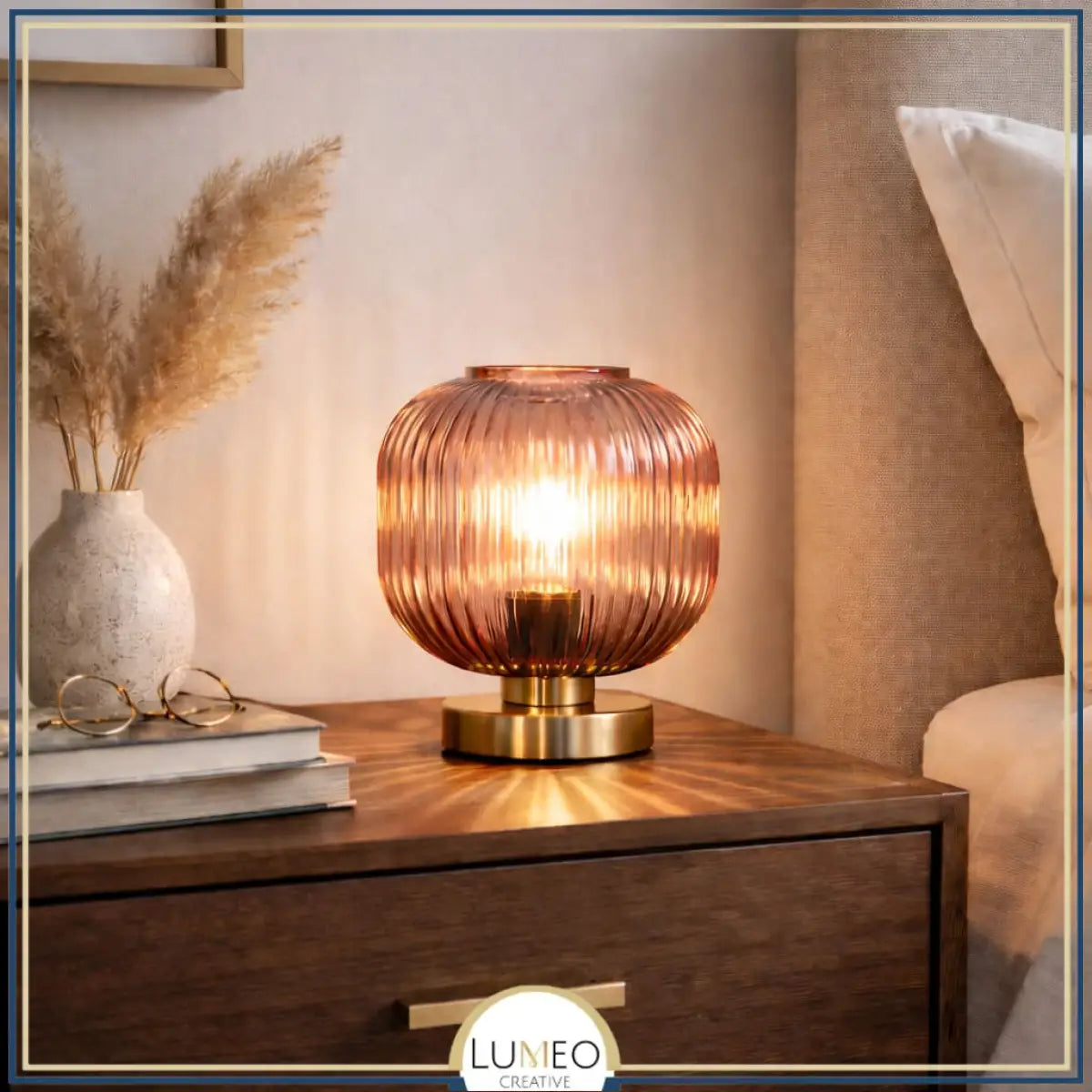 Lampe de chevet terracotta en verre