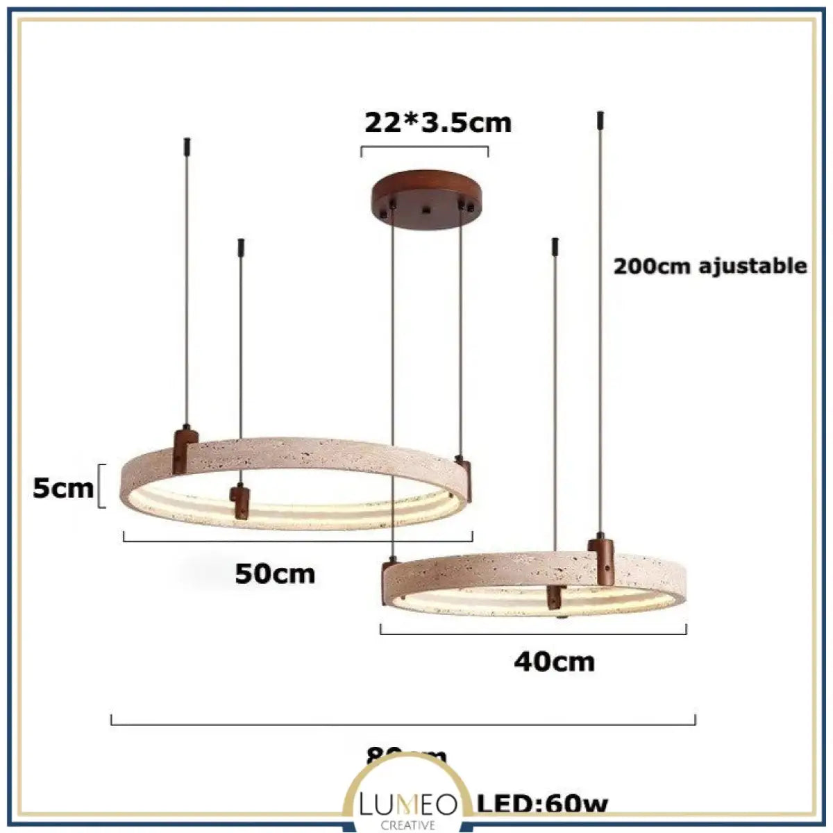 Lustre anneau en pierre naturelle 40 + 50 cm / Blanc chaud