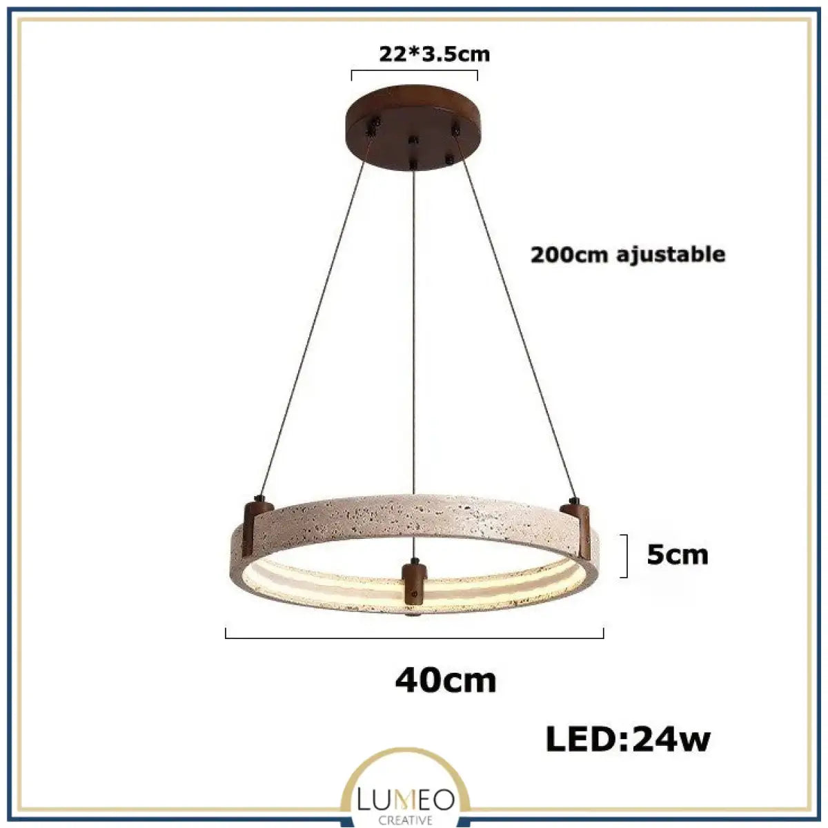 Lustre anneau en pierre naturelle 40 cm / Blanc chaud