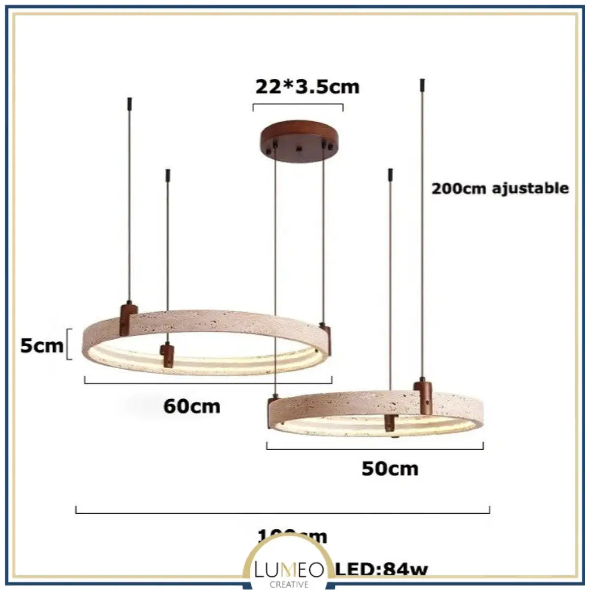 Lustre anneau en pierre naturelle 50 + 60 cm / Blanc chaud