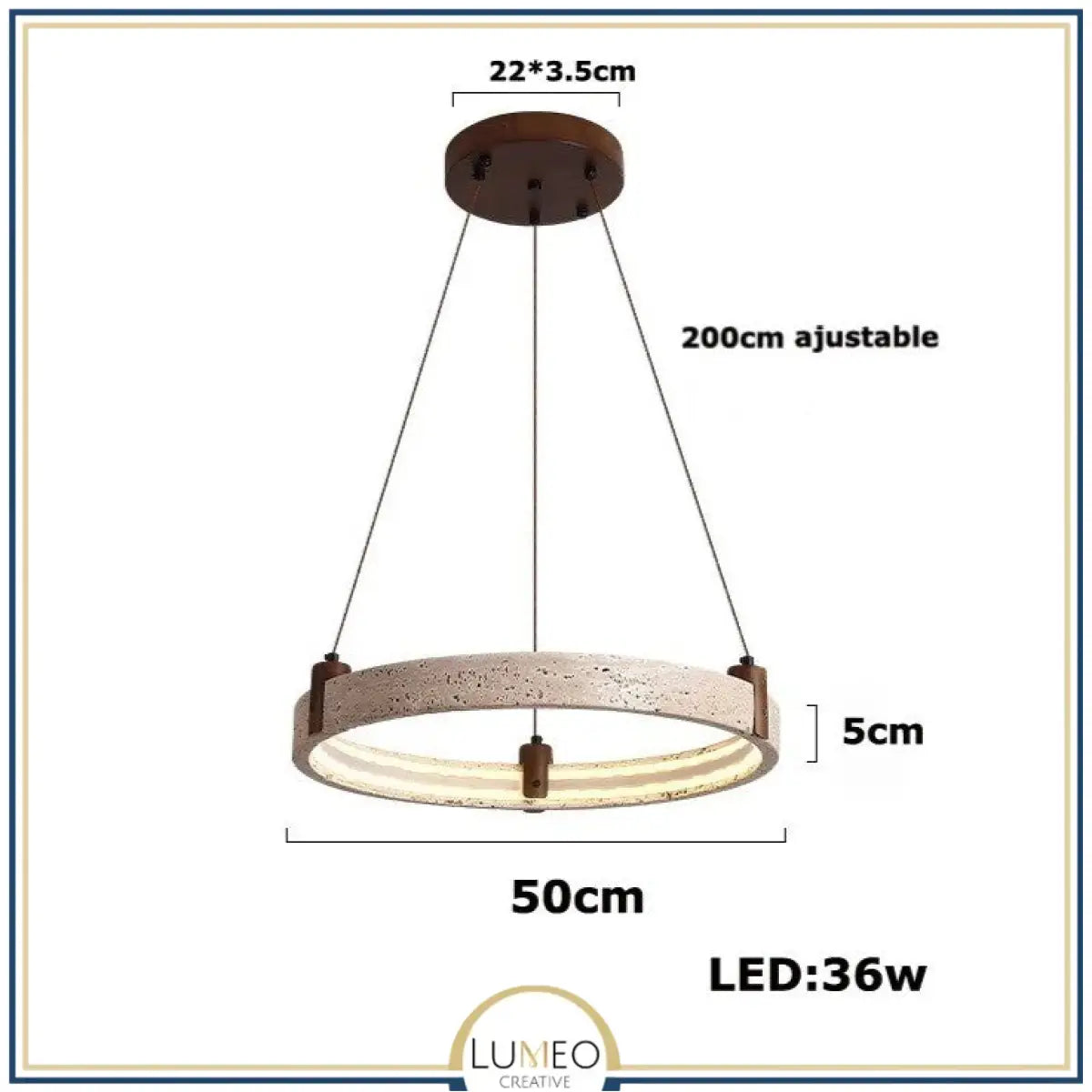 Lustre anneau en pierre naturelle 50 cm / Blanc chaud