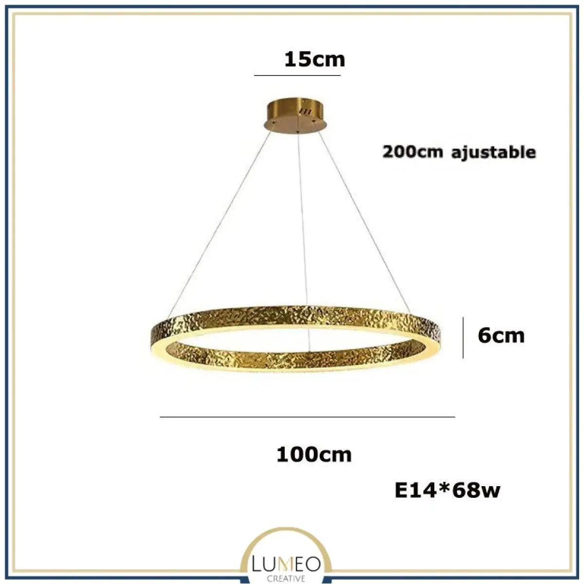 Lustre anneaux martelés dorés | Contemporain & Chic 100 cm / Blanc froid