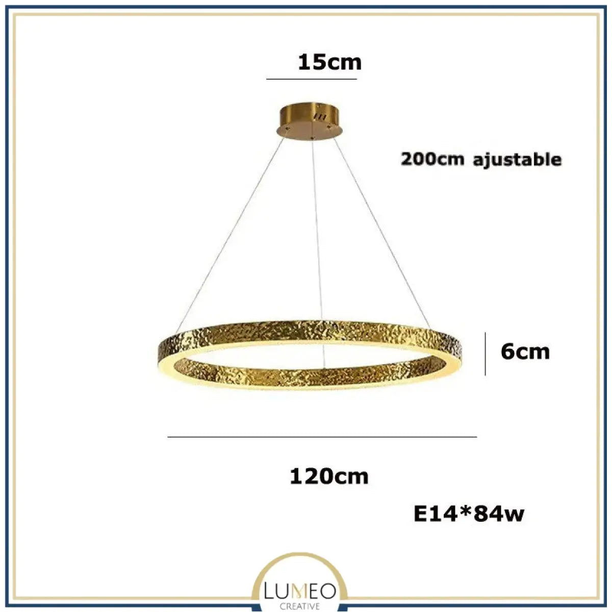 Lustre anneaux martelés dorés | Contemporain & Chic 120 cm / Blanc froid