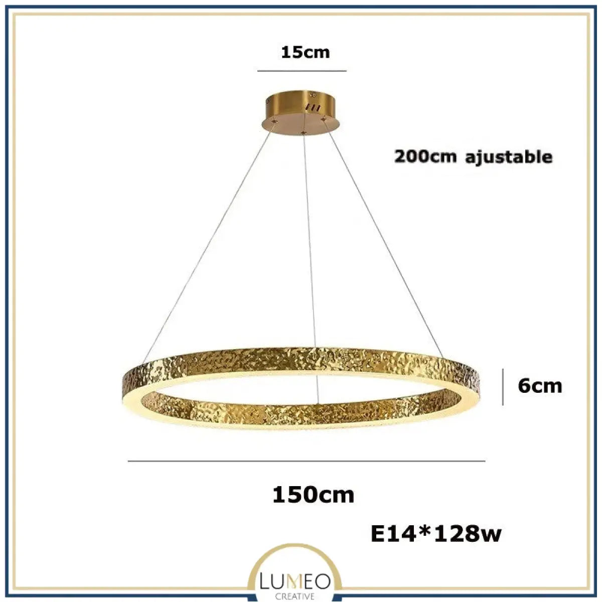 Lustre anneaux martelés dorés | Contemporain & Chic 150 cm / Blanc froid