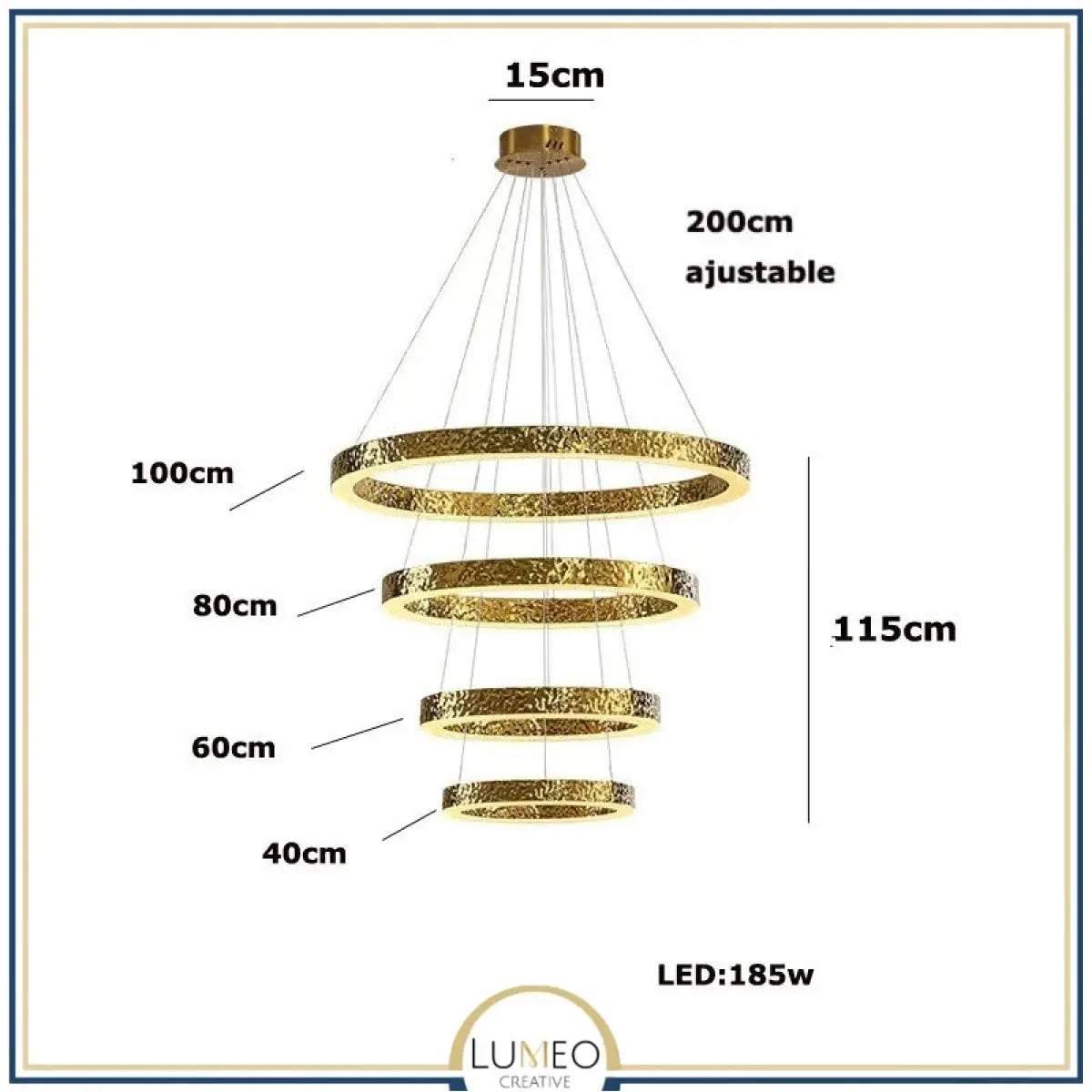 Lustre anneaux martelés dorés | Contemporain & Chic 4 anneaux / Blanc froid