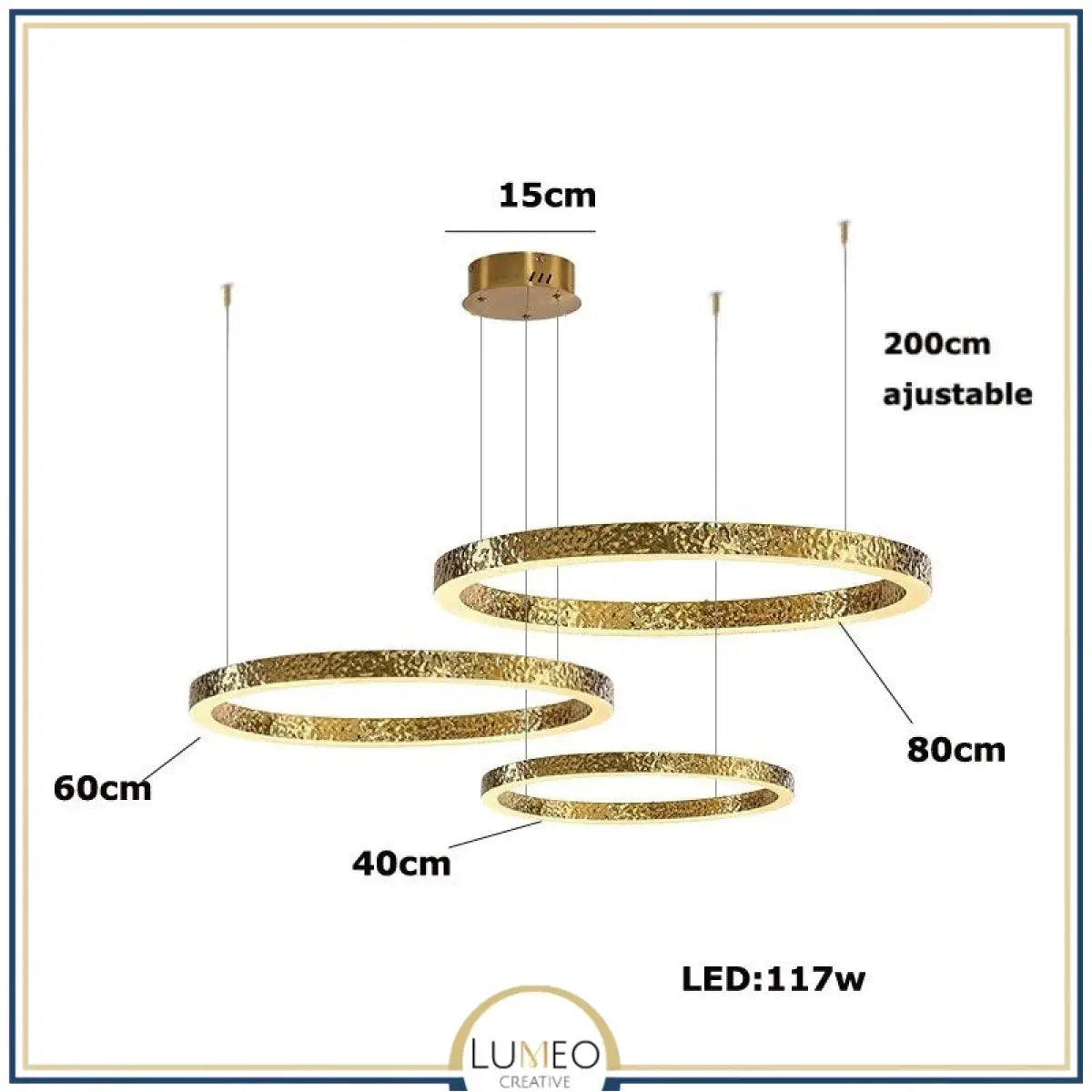 Lustre anneaux martelés dorés | Contemporain & Chic 40 + 60 + 80 cm / Blanc froid