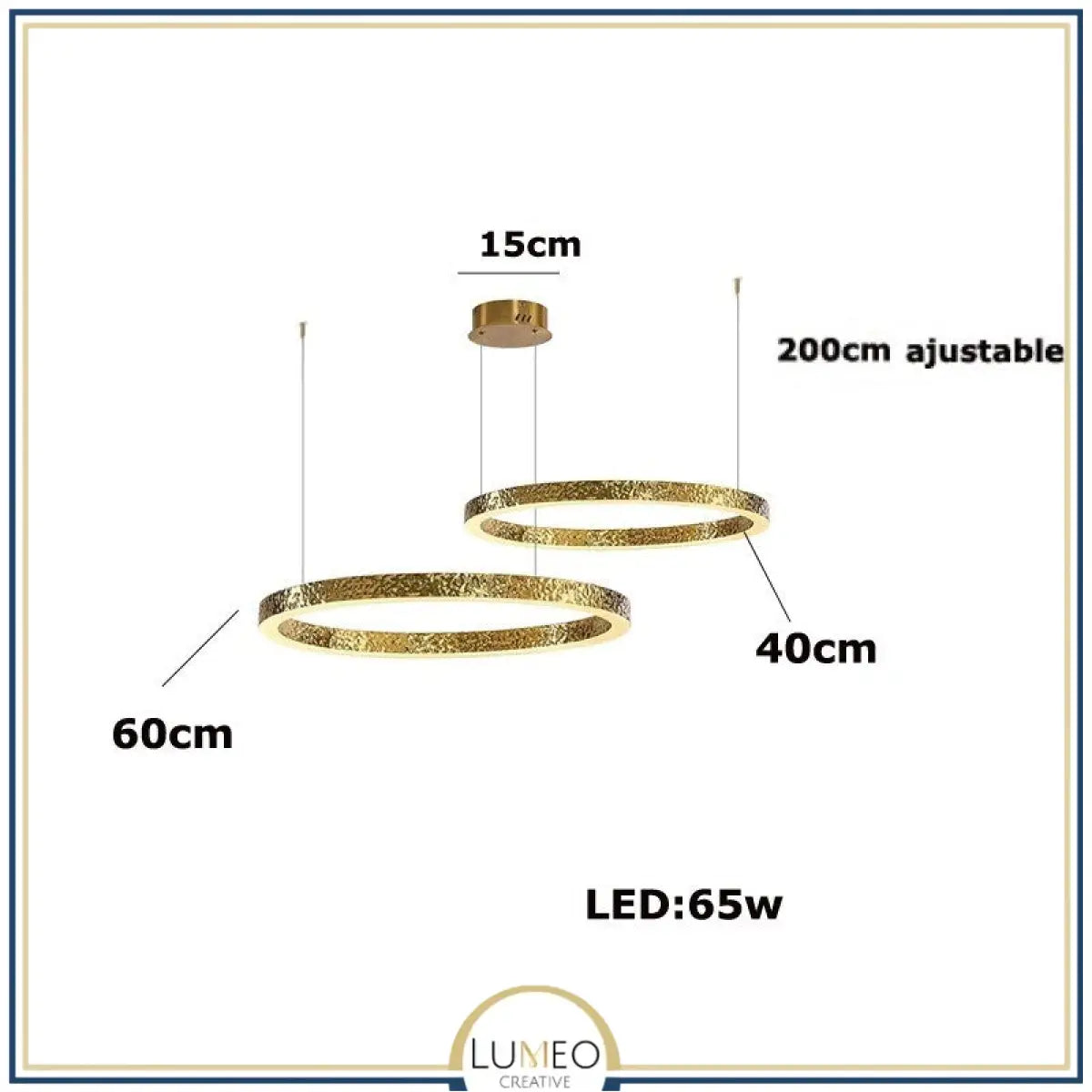 Lustre anneaux martelés dorés | Contemporain & Chic 40 + 60 cm / Blanc froid