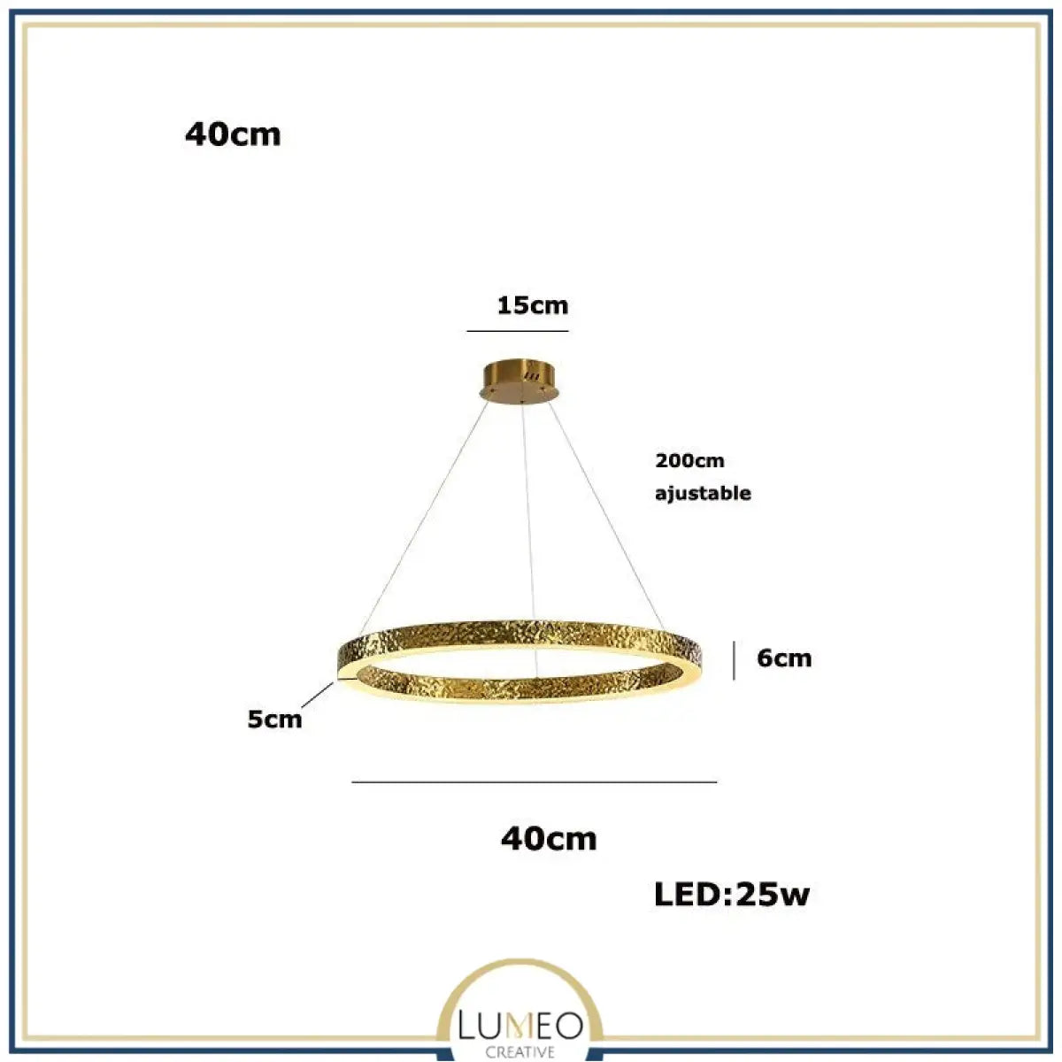 Lustre anneaux martelés dorés | Contemporain & Chic 40 cm / Blanc froid