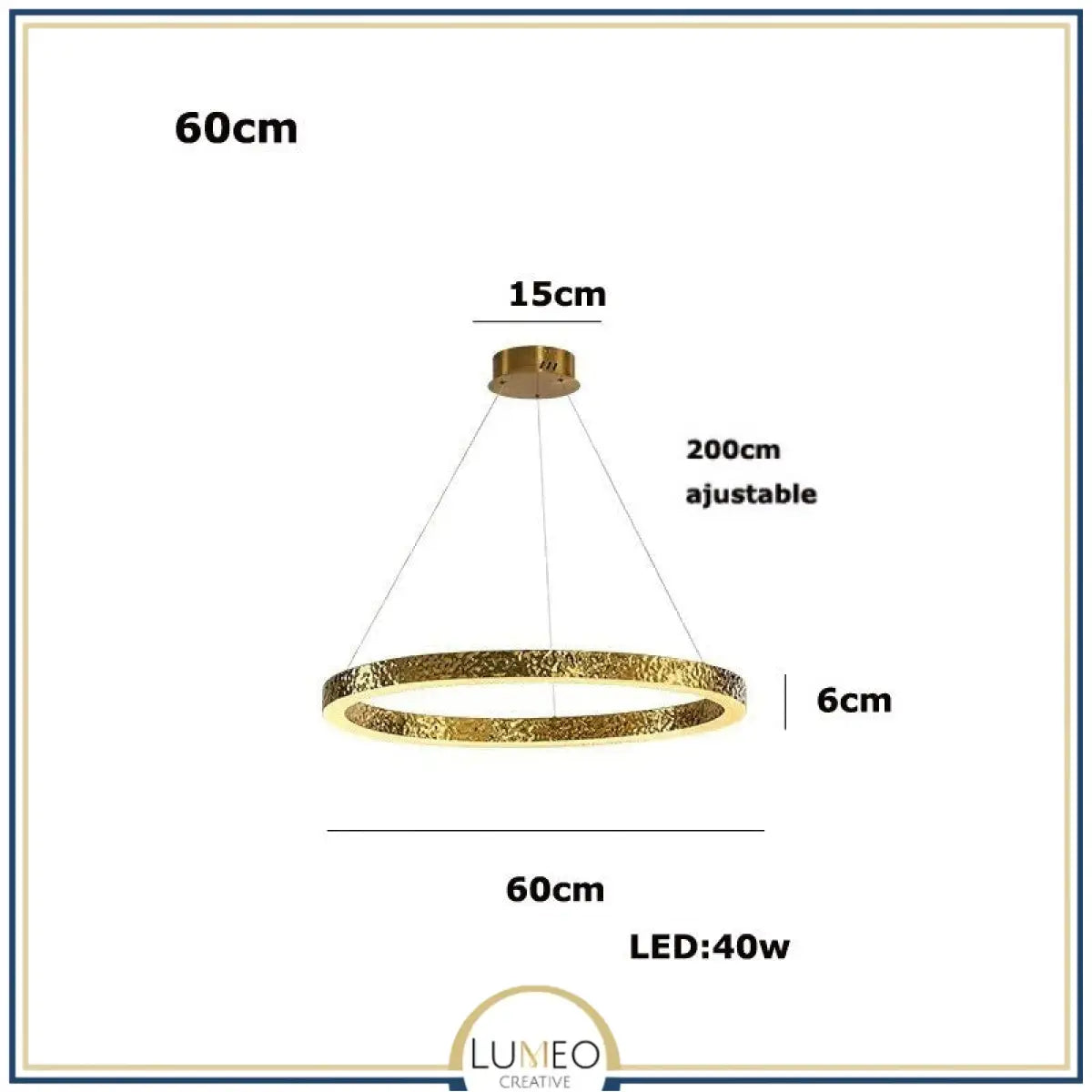 Lustre anneaux martelés dorés | Contemporain & Chic 60 cm / Blanc froid