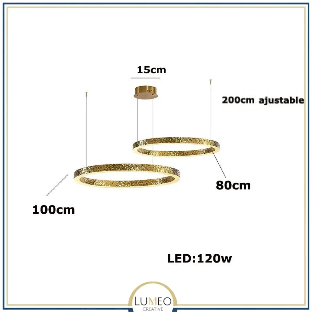 Lustre anneaux martelés dorés | Contemporain & Chic 80 + 100 cm / Blanc froid