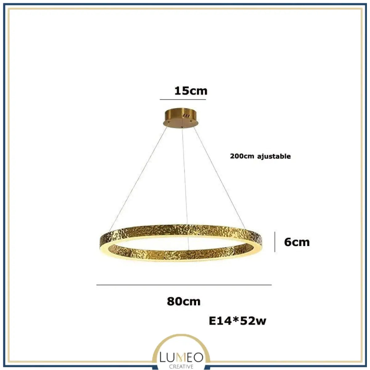 Lustre anneaux martelés dorés | Contemporain & Chic 80 cm / Blanc froid