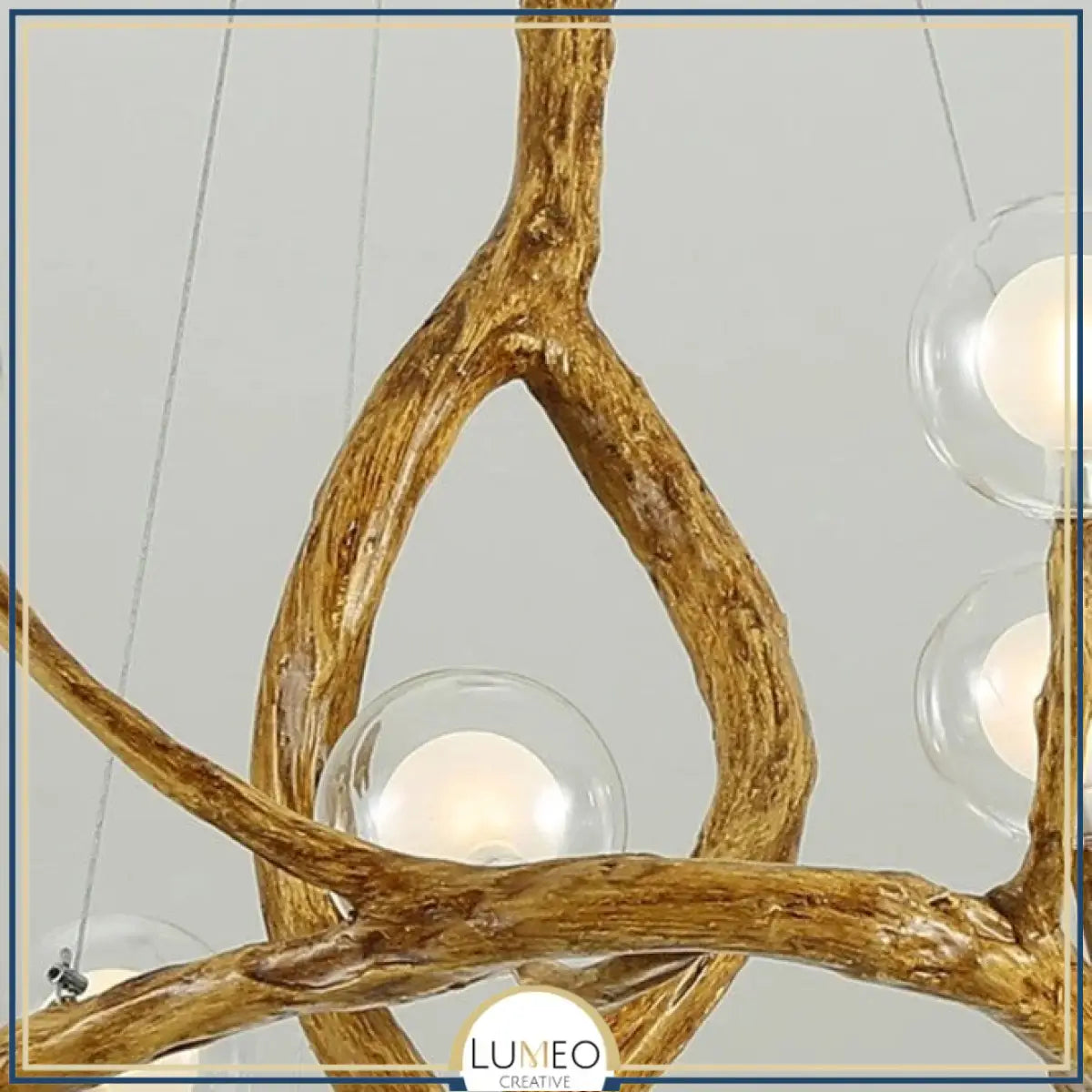 Lustre branche d’arbre à sphères lumineuses | Élégance rustique & design naturel