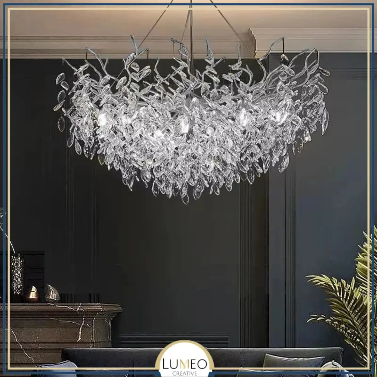 Lustre cascade cristalline doré ou argenté