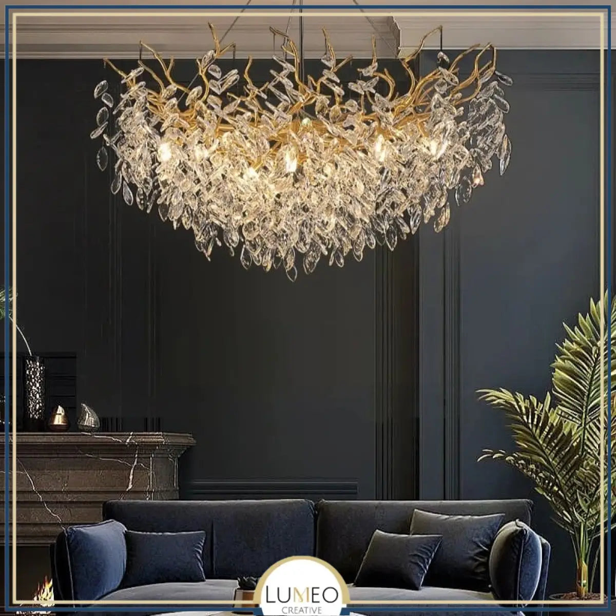 Lustre cascade cristalline doré ou argenté
