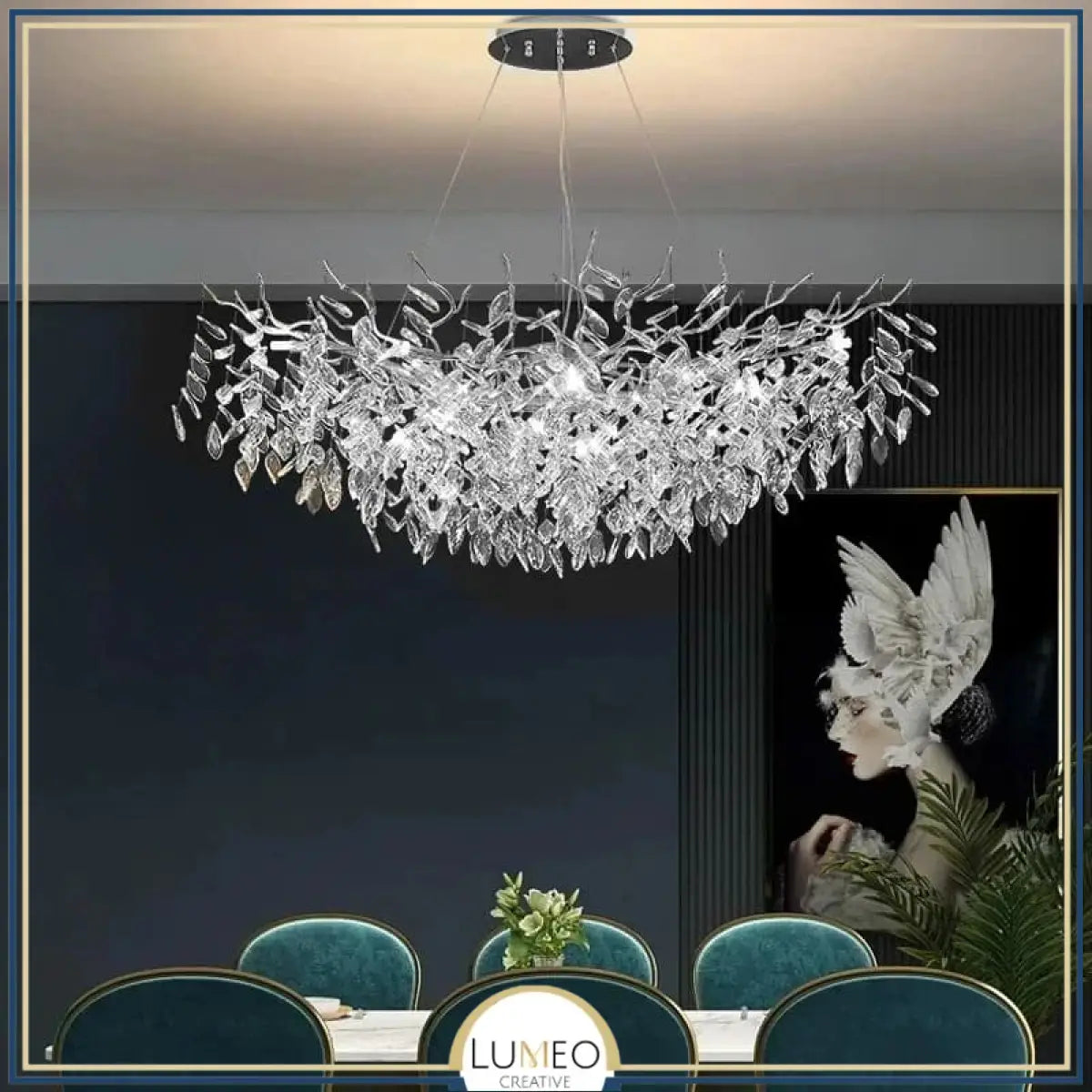 Lustre cascade cristalline doré ou argenté