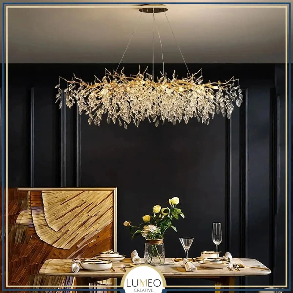 Lustre cascade cristalline doré ou argenté