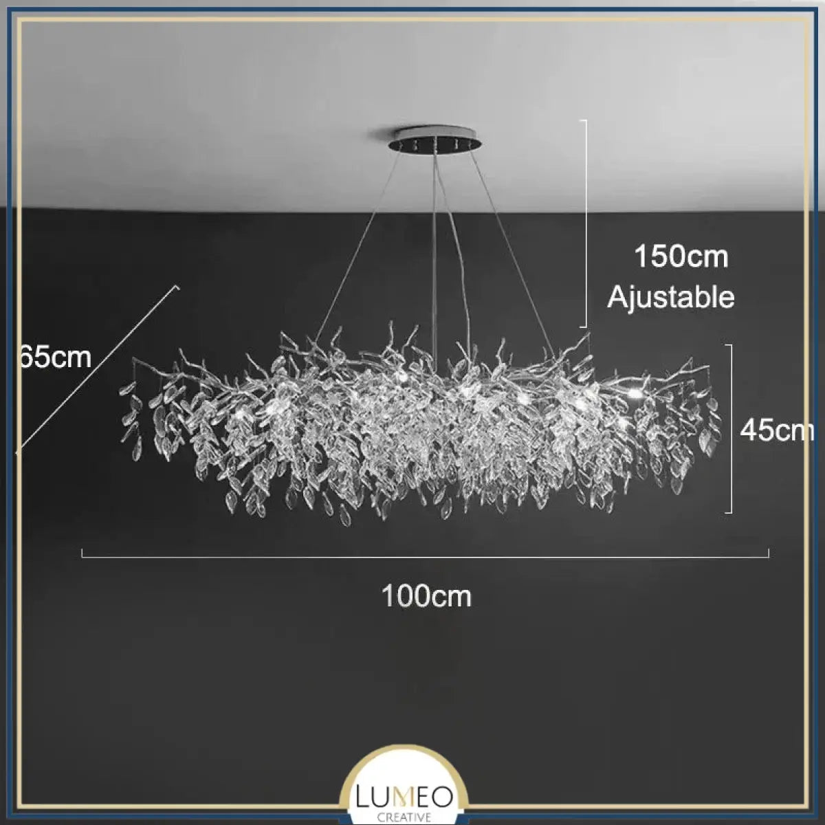 Lustre cascade cristalline doré ou argenté Argent | 100 cm | Rectangulaire / Blanc froid