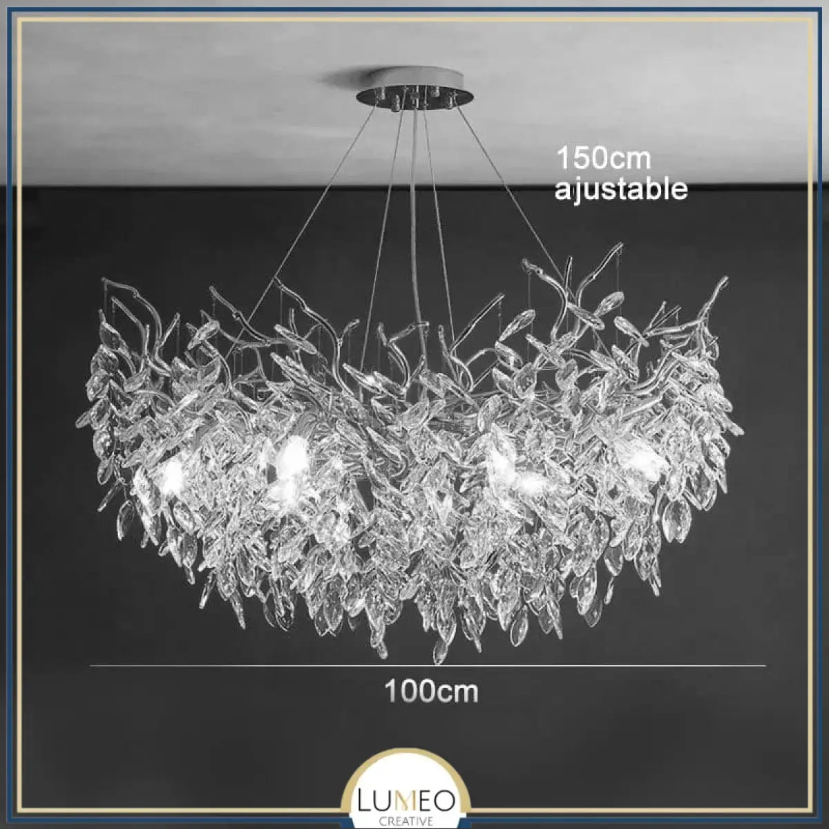 Lustre cascade cristalline doré ou argenté Argent | 100 cm | Rond / Blanc froid