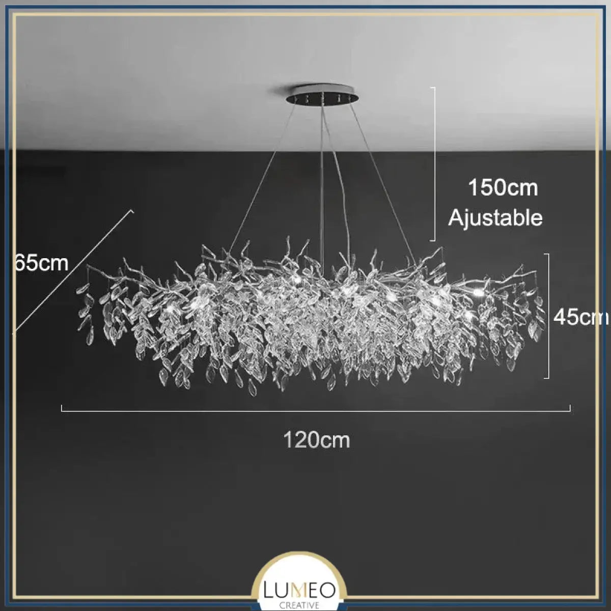 Lustre cascade cristalline doré ou argenté Argent | 120 cm | Rectangulaire / Blanc froid