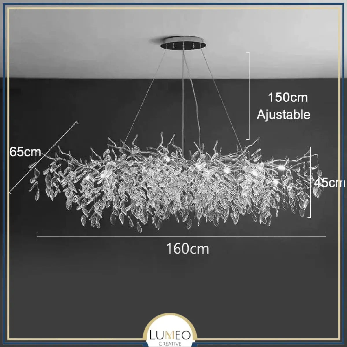 Lustre cascade cristalline doré ou argenté Argent | 160 cm | Rectangulaire / Blanc froid