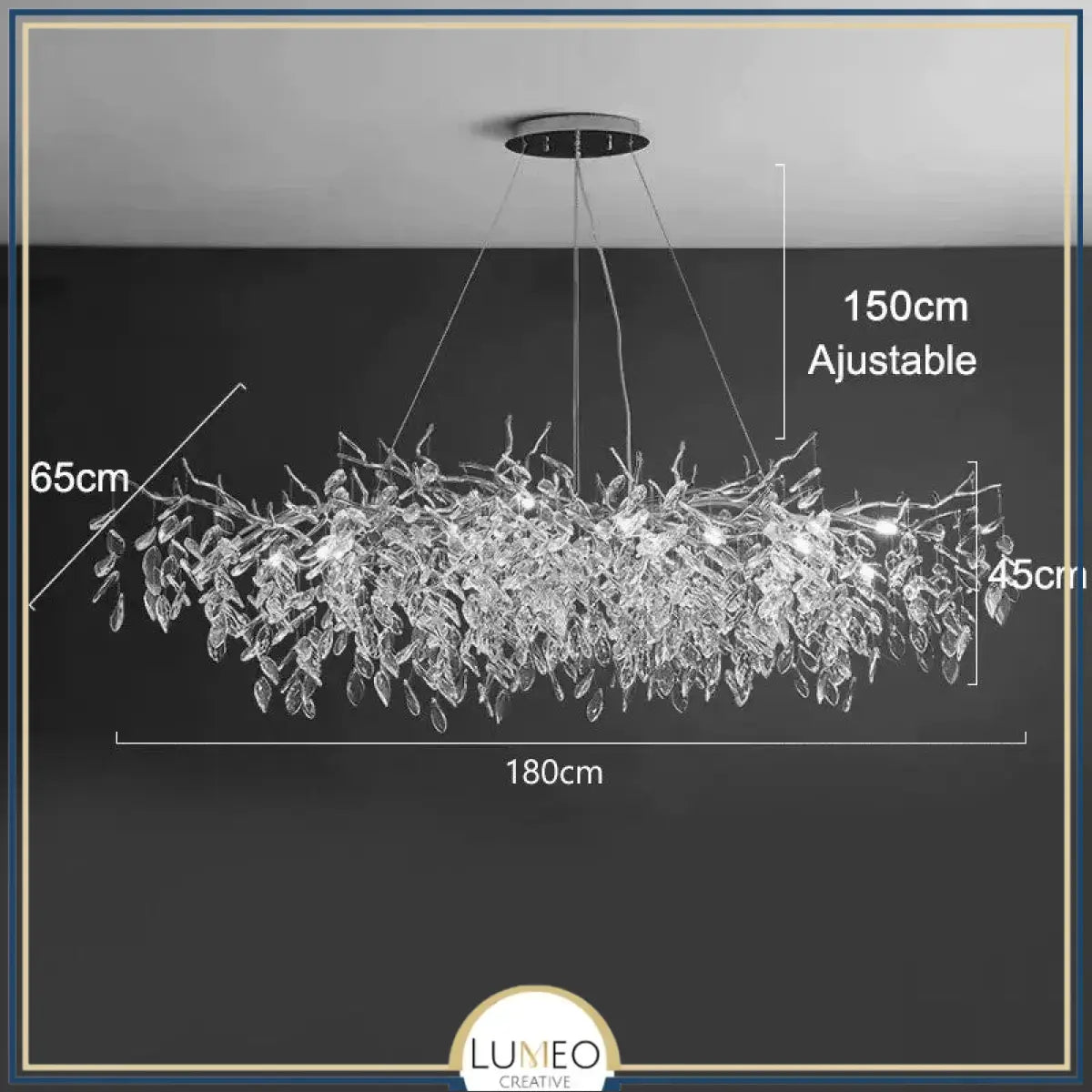 Lustre cascade cristalline doré ou argenté Argent | 180 cm | Rectangulaire / Blanc froid
