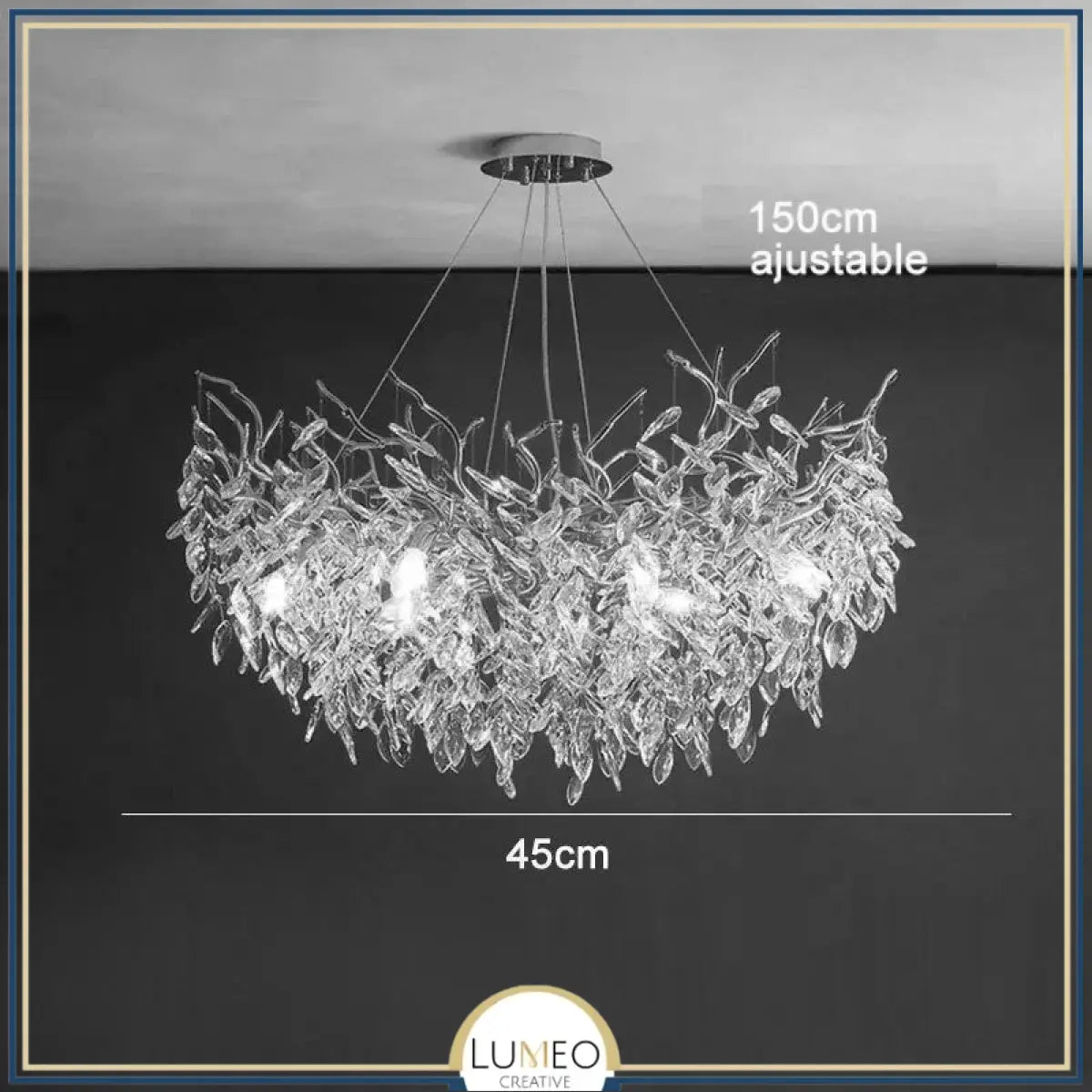 Lustre cascade cristalline doré ou argenté Argent | 45 cm | Rond / Blanc froid