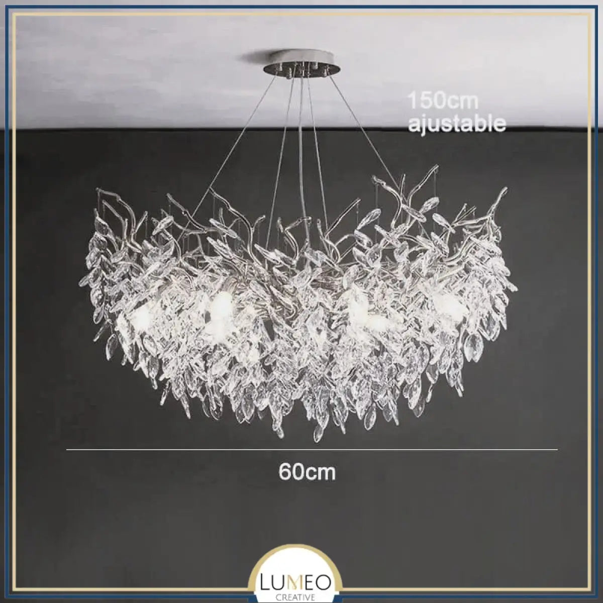 Lustre cascade cristalline doré ou argenté Argent | 60 cm | Rond / Blanc froid
