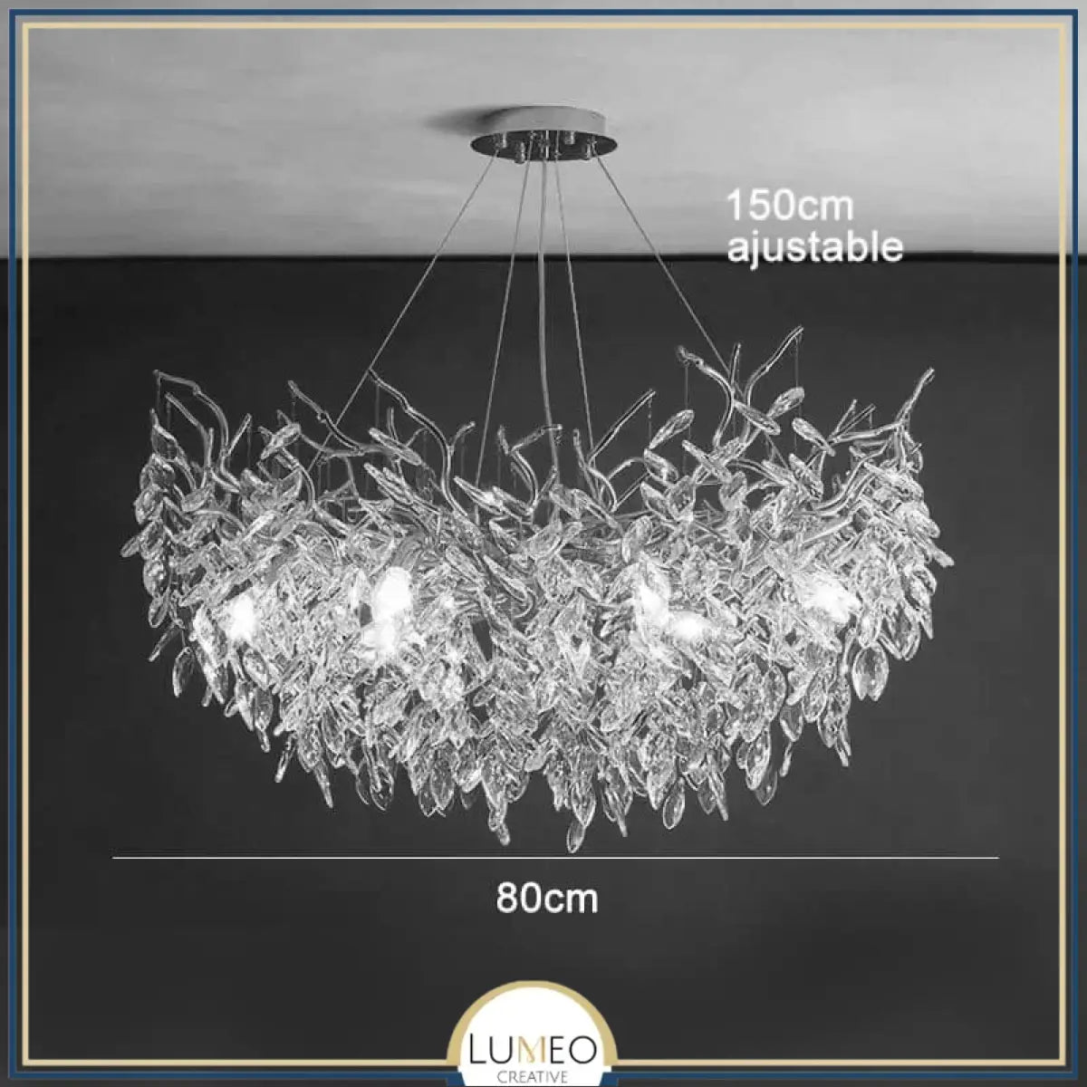 Lustre cascade cristalline doré ou argenté Argent | 80 cm | Rond / Blanc froid