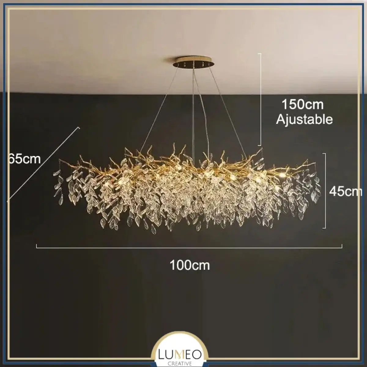 Lustre cascade cristalline doré ou argenté Or | 100 cm | Rectangulaire / Blanc froid