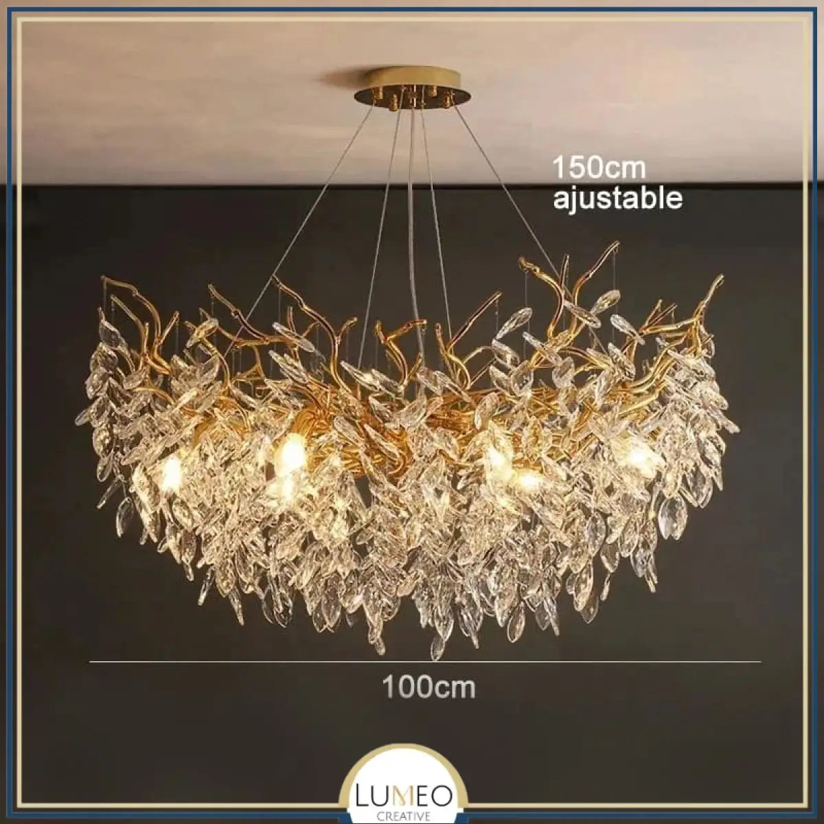 Lustre cascade cristalline doré ou argenté Or| 100 cm | Rond / Blanc froid