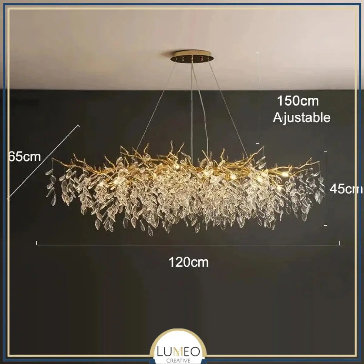 Lustre cascade cristalline doré ou argenté Or | 120 cm | Rectangulaire / Blanc froid