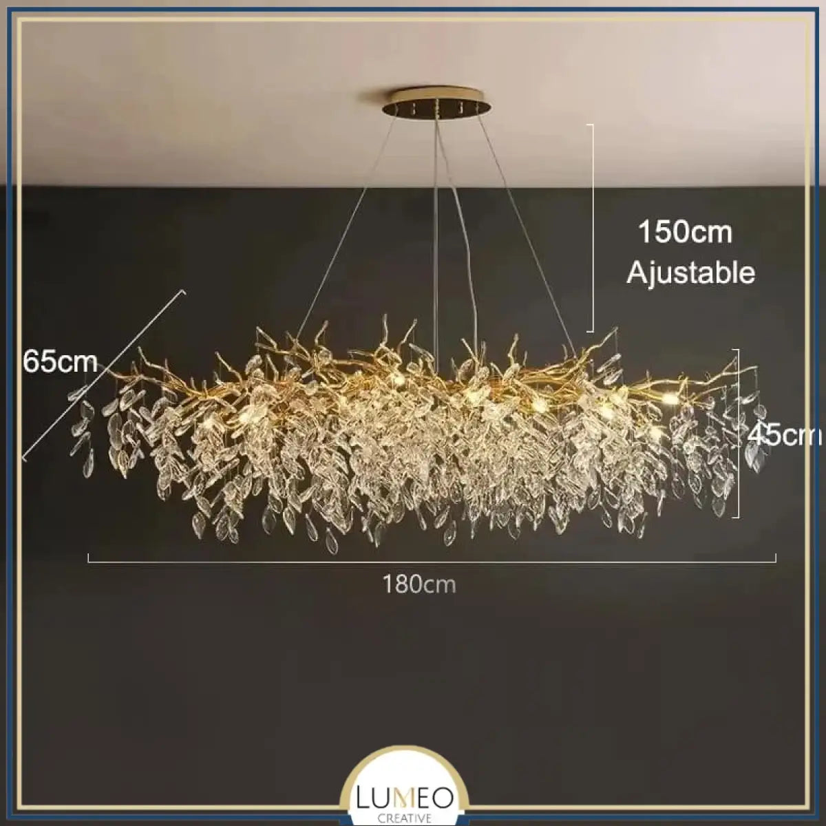 Lustre cascade cristalline doré ou argenté Or | 180 cm | Rectangulaire / Blanc froid