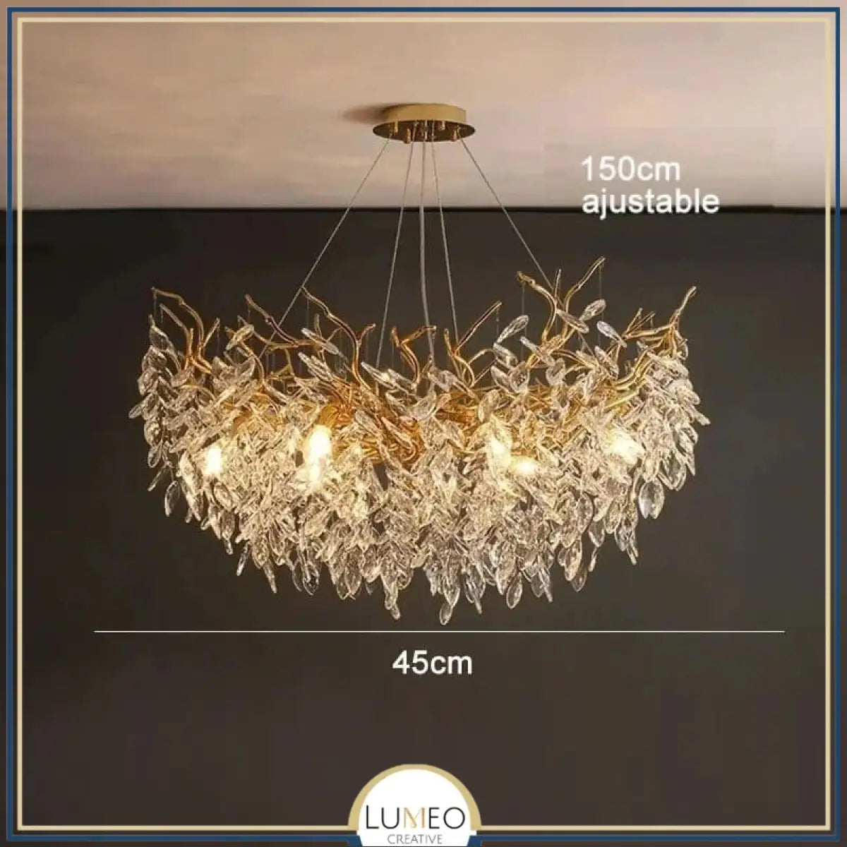 Lustre cascade cristalline doré ou argenté Or| 45 cm | Rond / Blanc froid