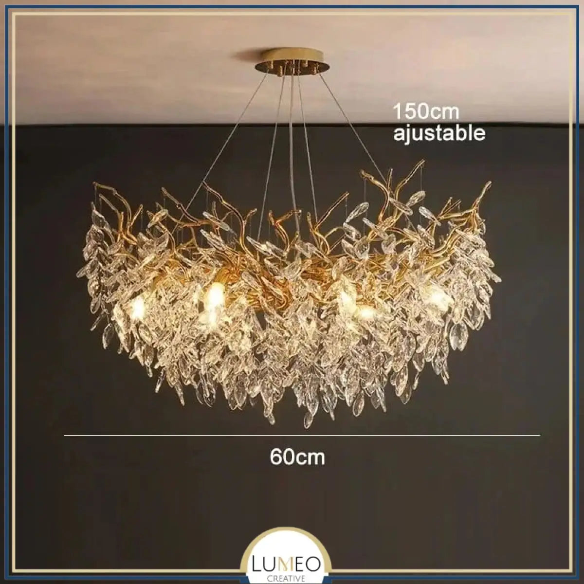 Lustre cascade cristalline doré ou argenté Or| 60 cm | Rond / Blanc froid
