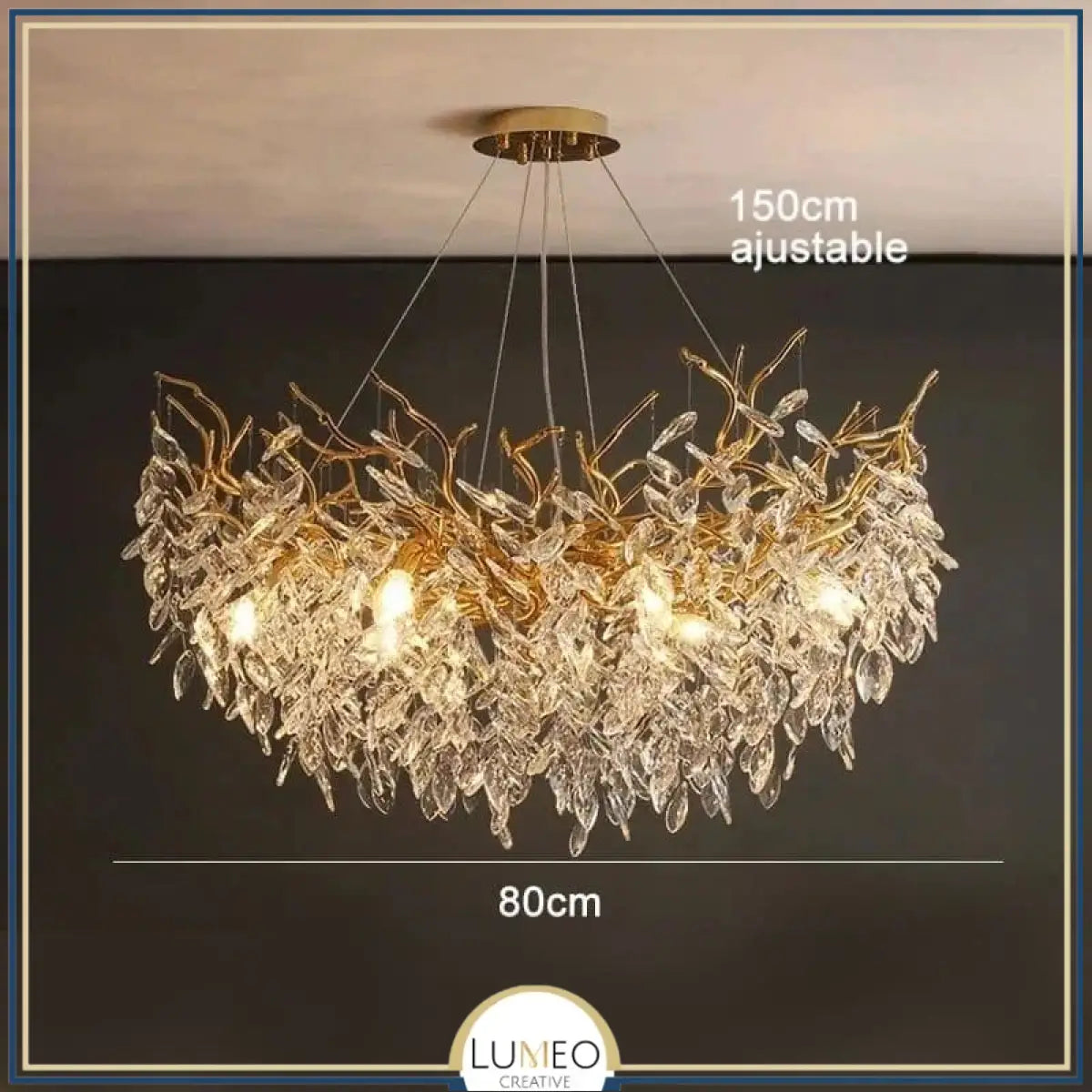 Lustre cascade cristalline doré ou argenté Or| 80 cm | Rond / Blanc froid