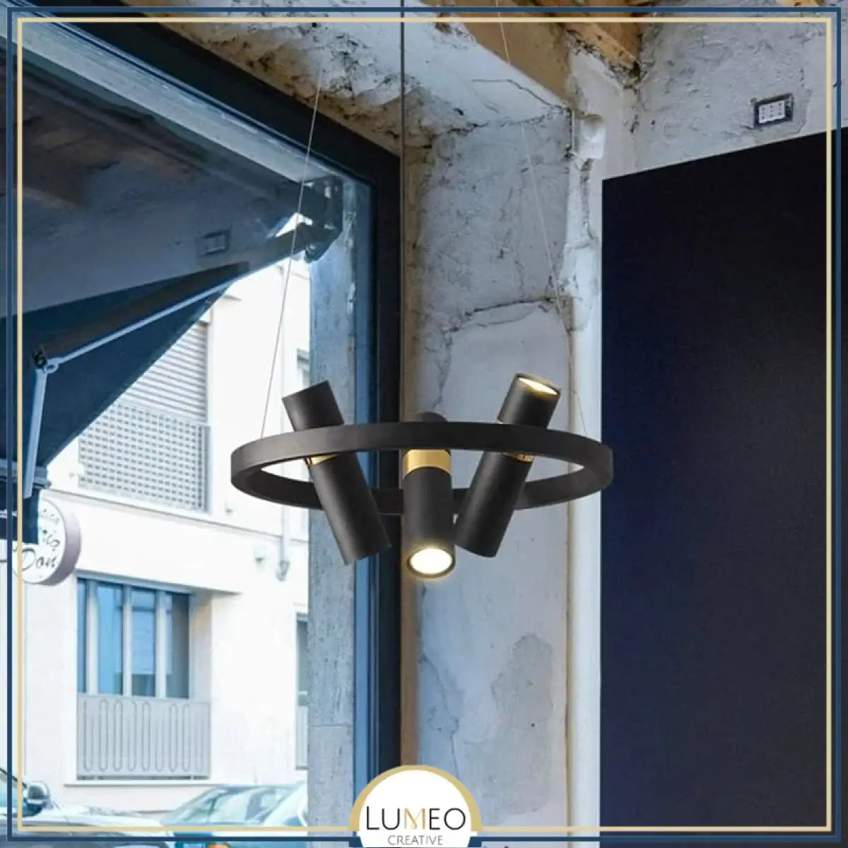 Lustre circulaire à spots orientables | Design moderne noir et or 3 têtes / Blanc chaud