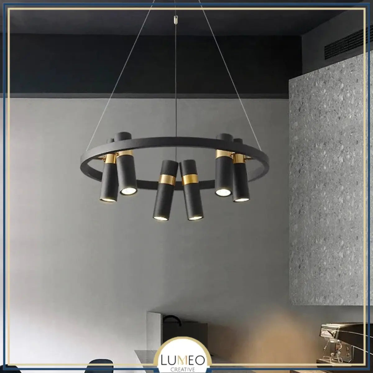 Lustre circulaire à spots orientables | Design moderne noir et or 6 têtes / Blanc chaud