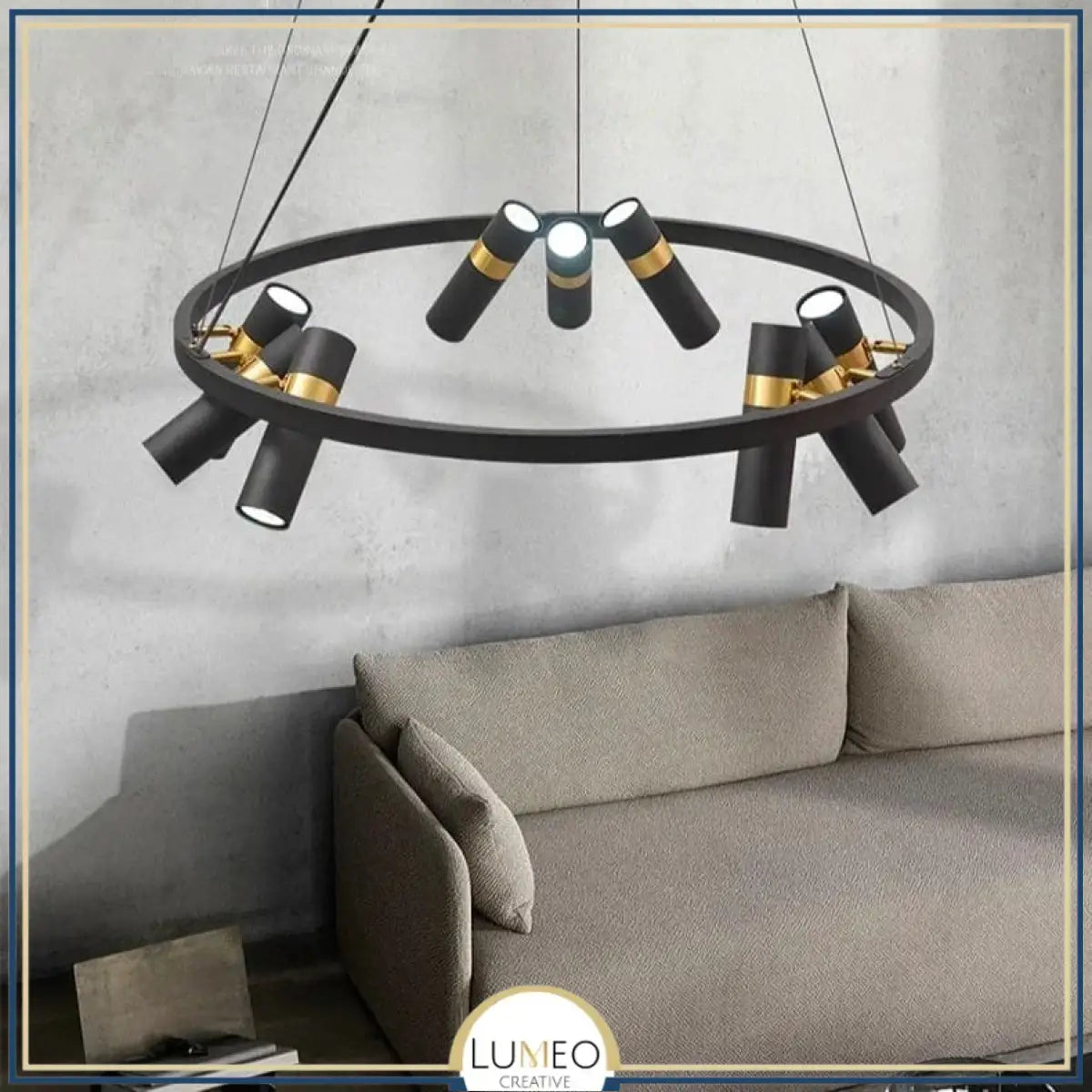 Lustre circulaire à spots orientables | Design moderne noir et or