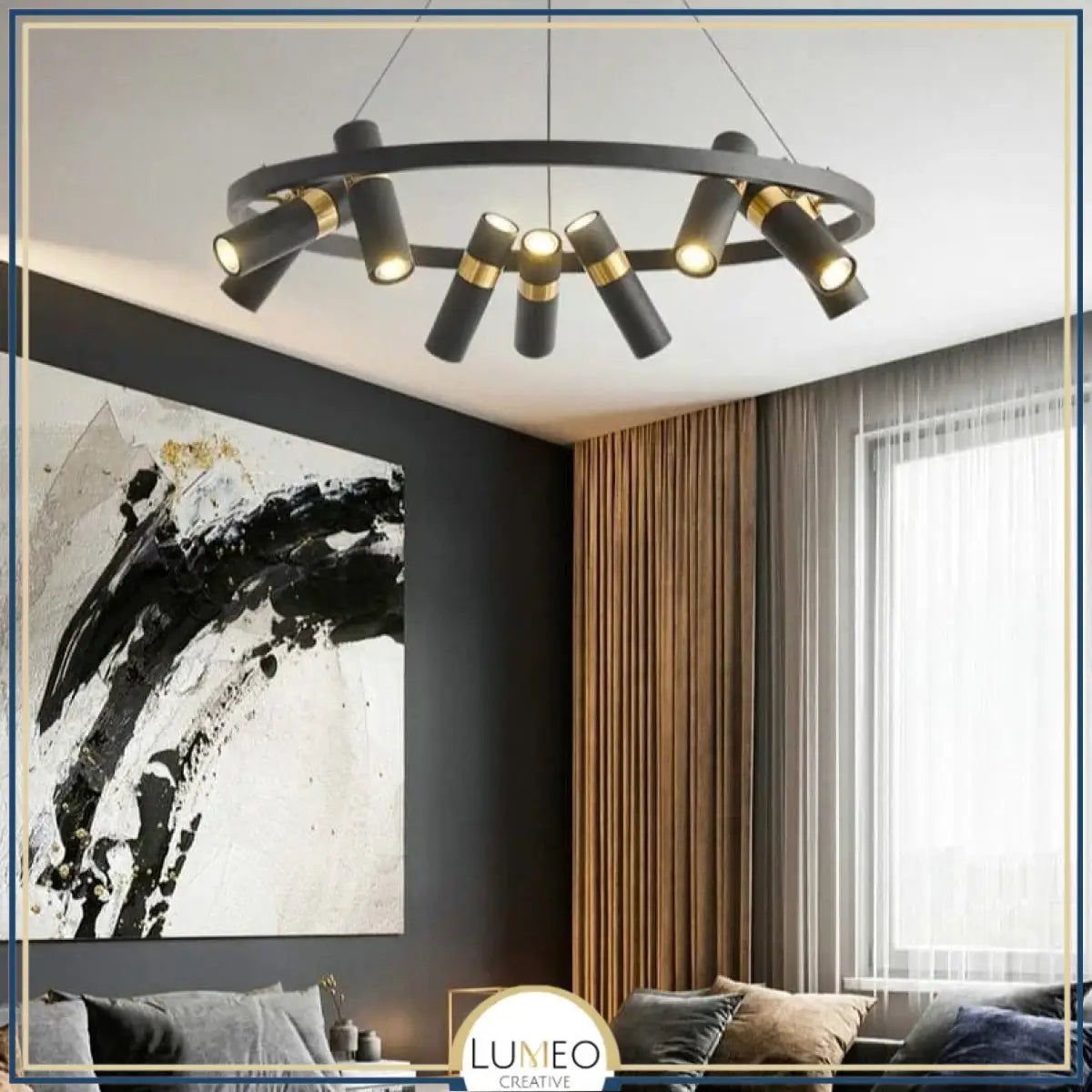 Lustre circulaire à spots orientables | Design moderne noir et or